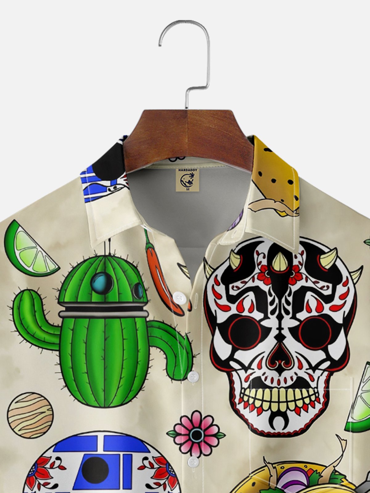 Moisture-Wicking Mexican Day Qf The Dead Skull Cactus Taco Chest Pocket Hawaiian Shirt
