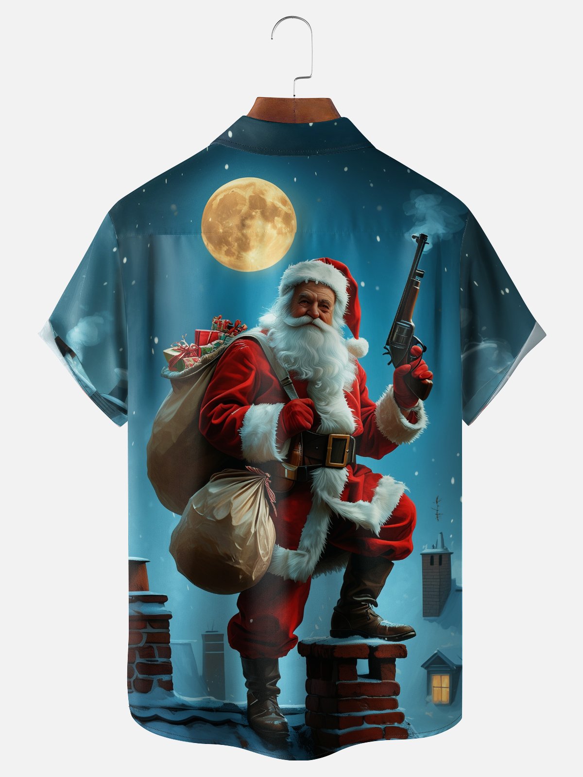 Moisture-wicking Christmas Santa Claus Chest Pocket Casual Shirt