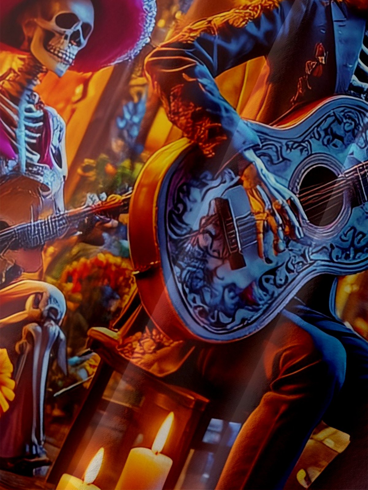 Moisture-wicking Day of the Dead Skeleton Guitar Music Chest Pocket Casual Shirt
