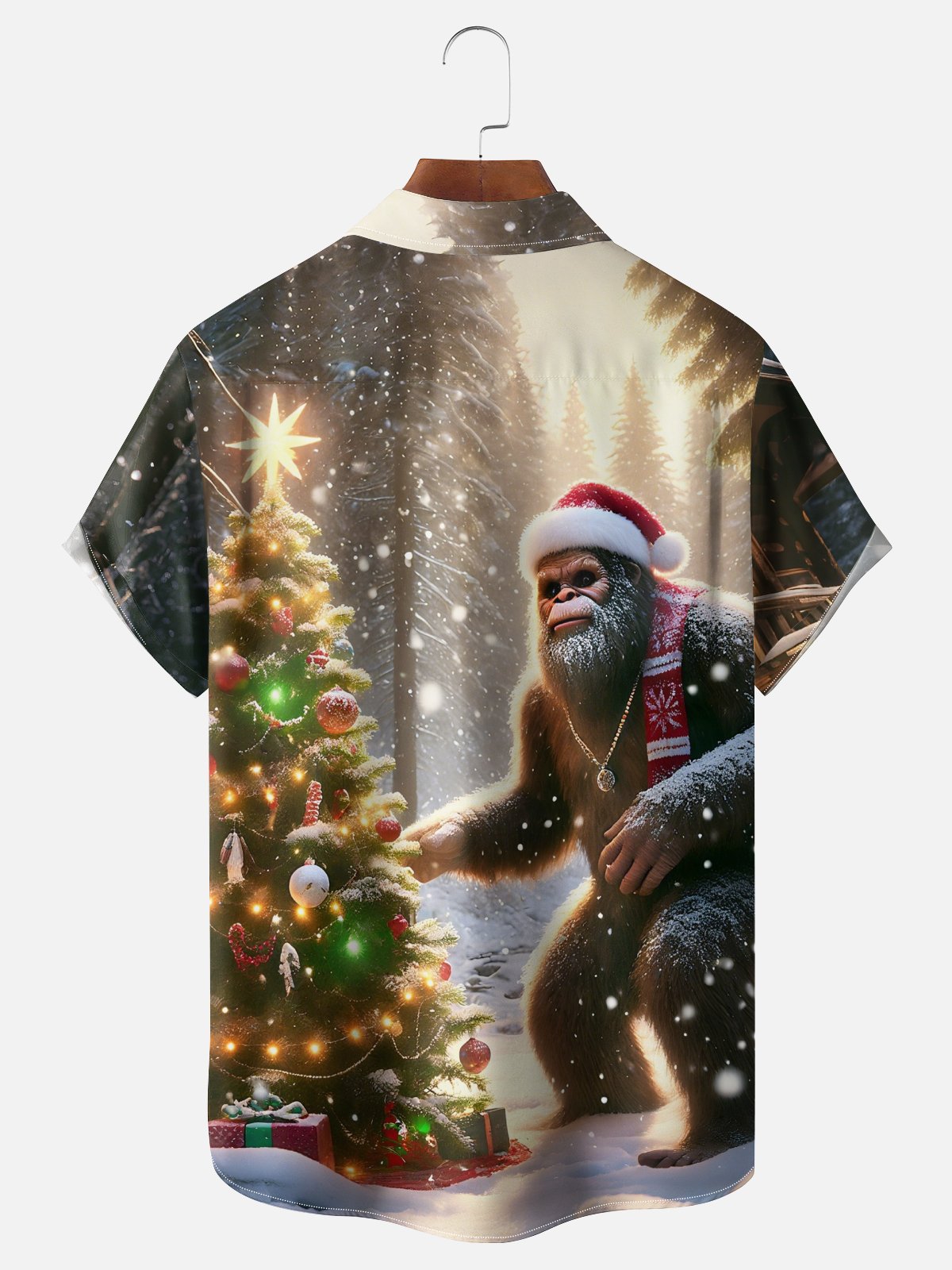 Moisture-Wicking Christmas Bigfoot Chest Pocket Hawaiian Shirt