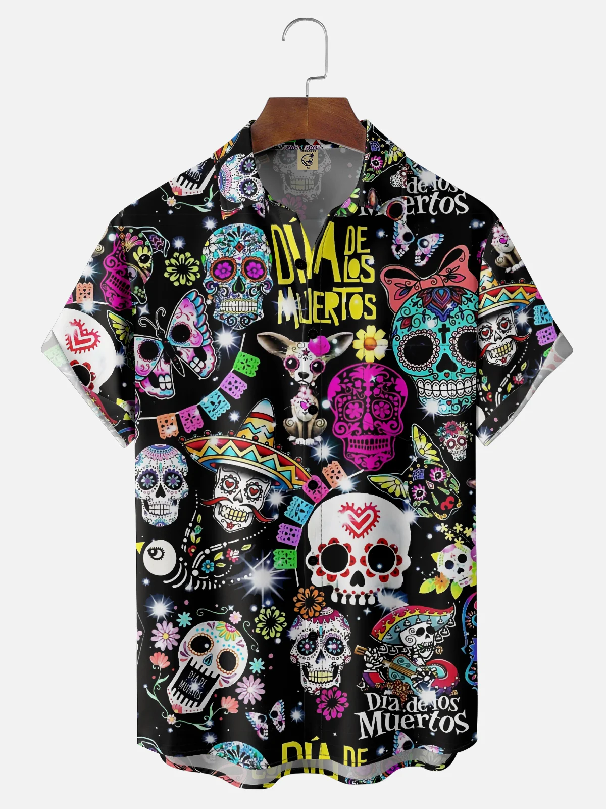 Moisture-Wicking Day Of The Dead Skull Mexican Pattern Chest Pocket Hawaiian Shirt