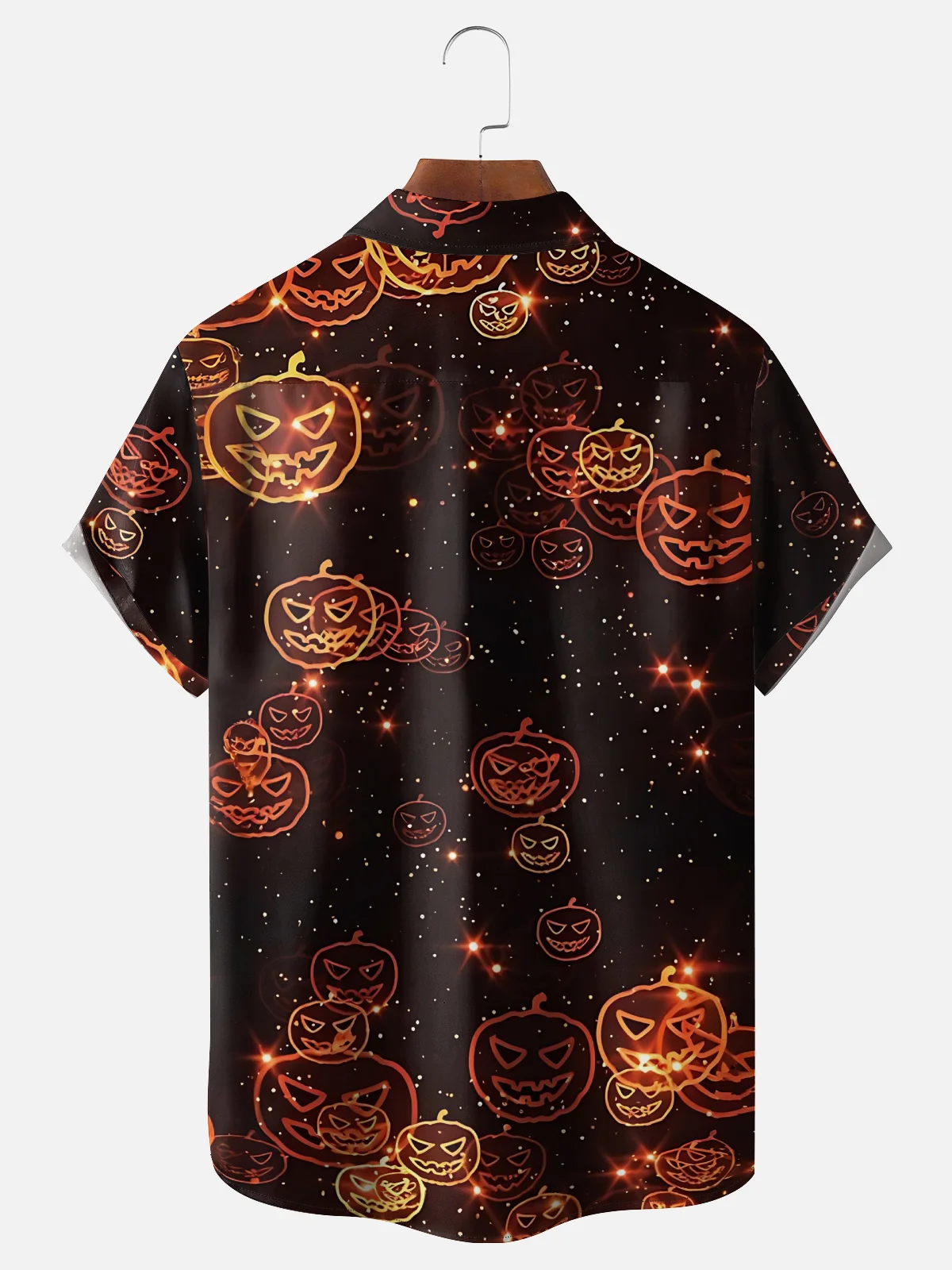 Moisture-Wicking Halloween Fluorescent Pumpkin Chest Pocket Hawaiian Shirt