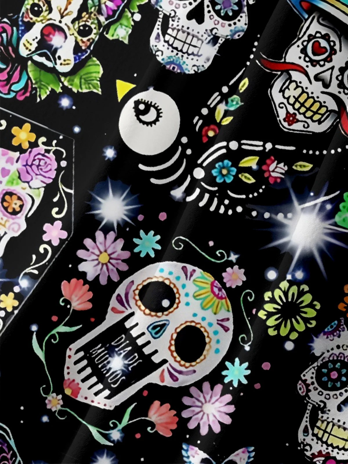 Moisture-Wicking Day Of The Dead Skull Mexican Pattern Chest Pocket Hawaiian Shirt