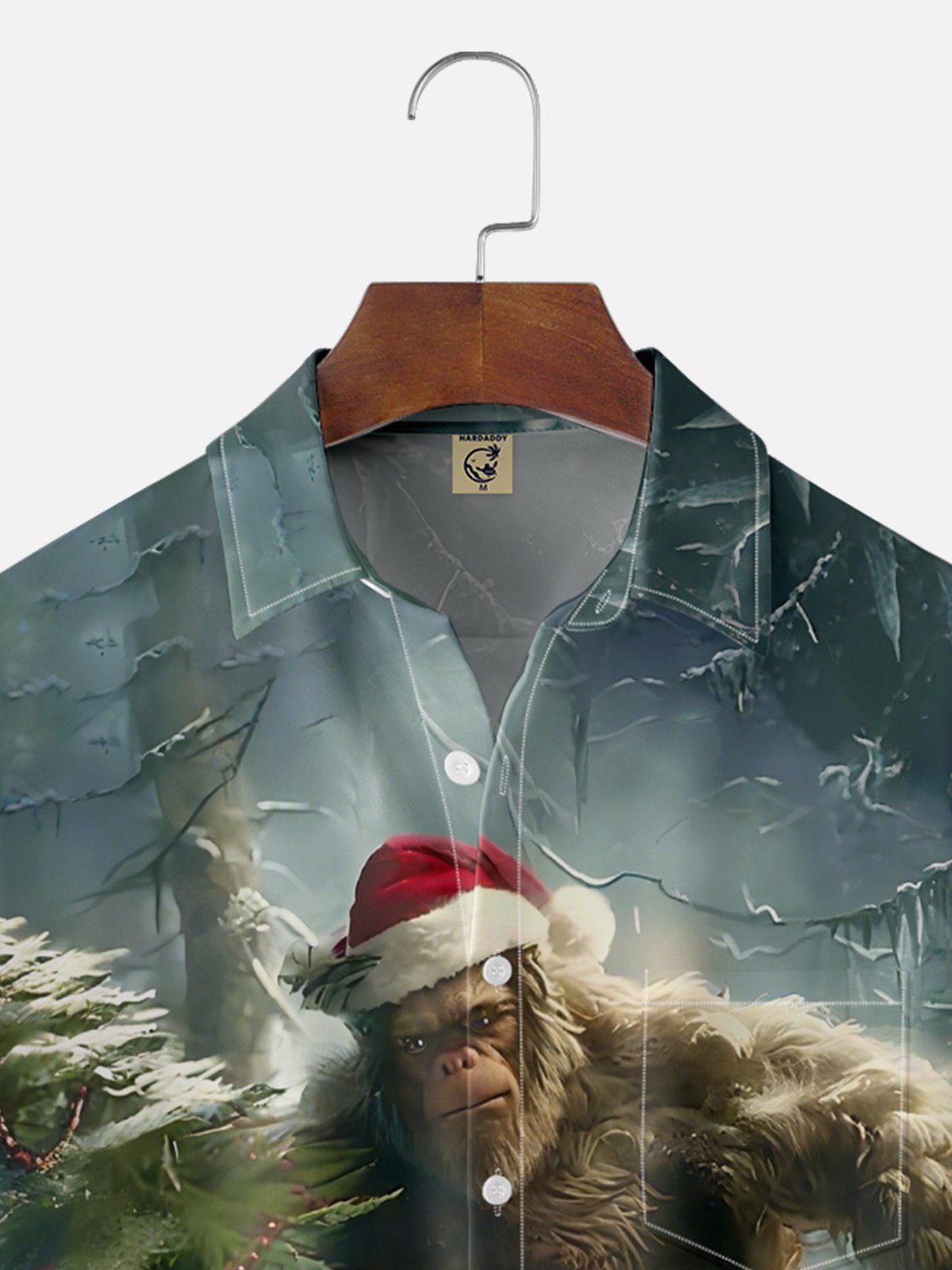 Moisture-Wicking Christmas Bigfoot Throwing Christmas Tree Chest Pocket Hawaiian Shirt