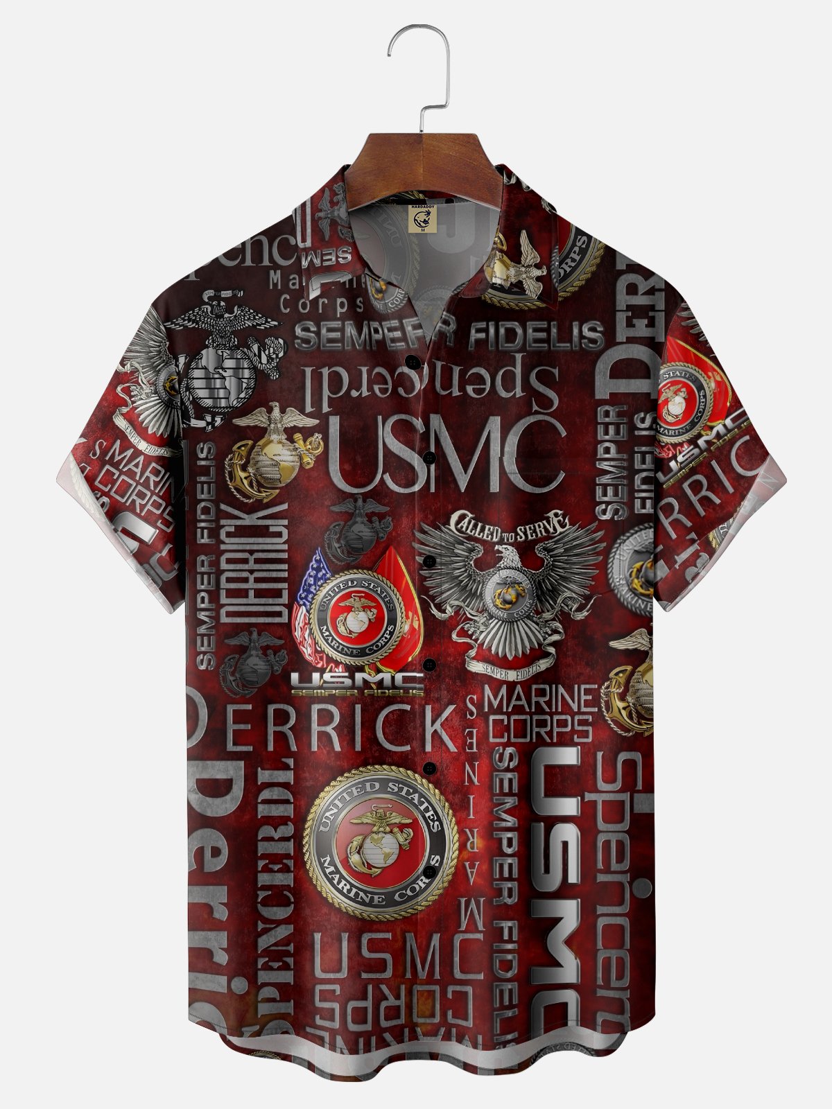 Moisture-Wicking Veterans Day Lettering American Eagle Chest Pocket Hawaiian Shirt