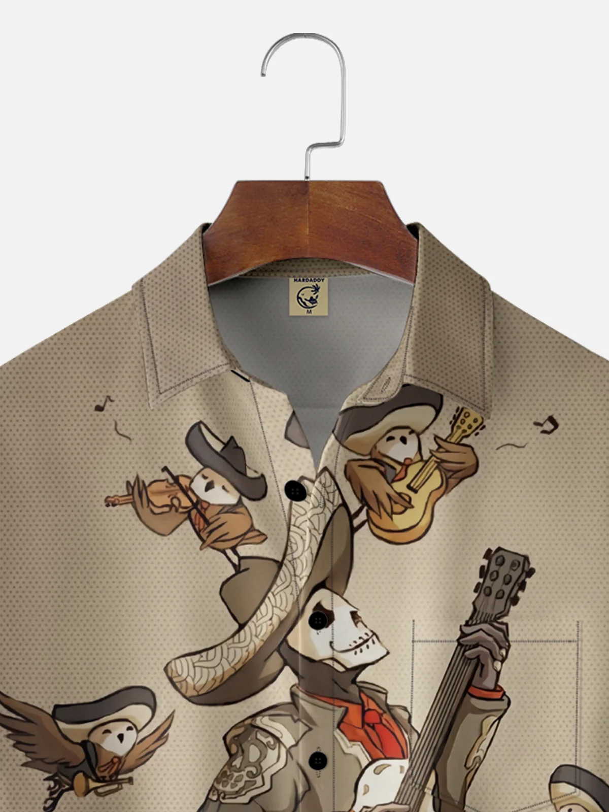 Moisture-Wicking Mexican Day of The Dead Skull Guitar Chest Pocket Hawaiian Shirt