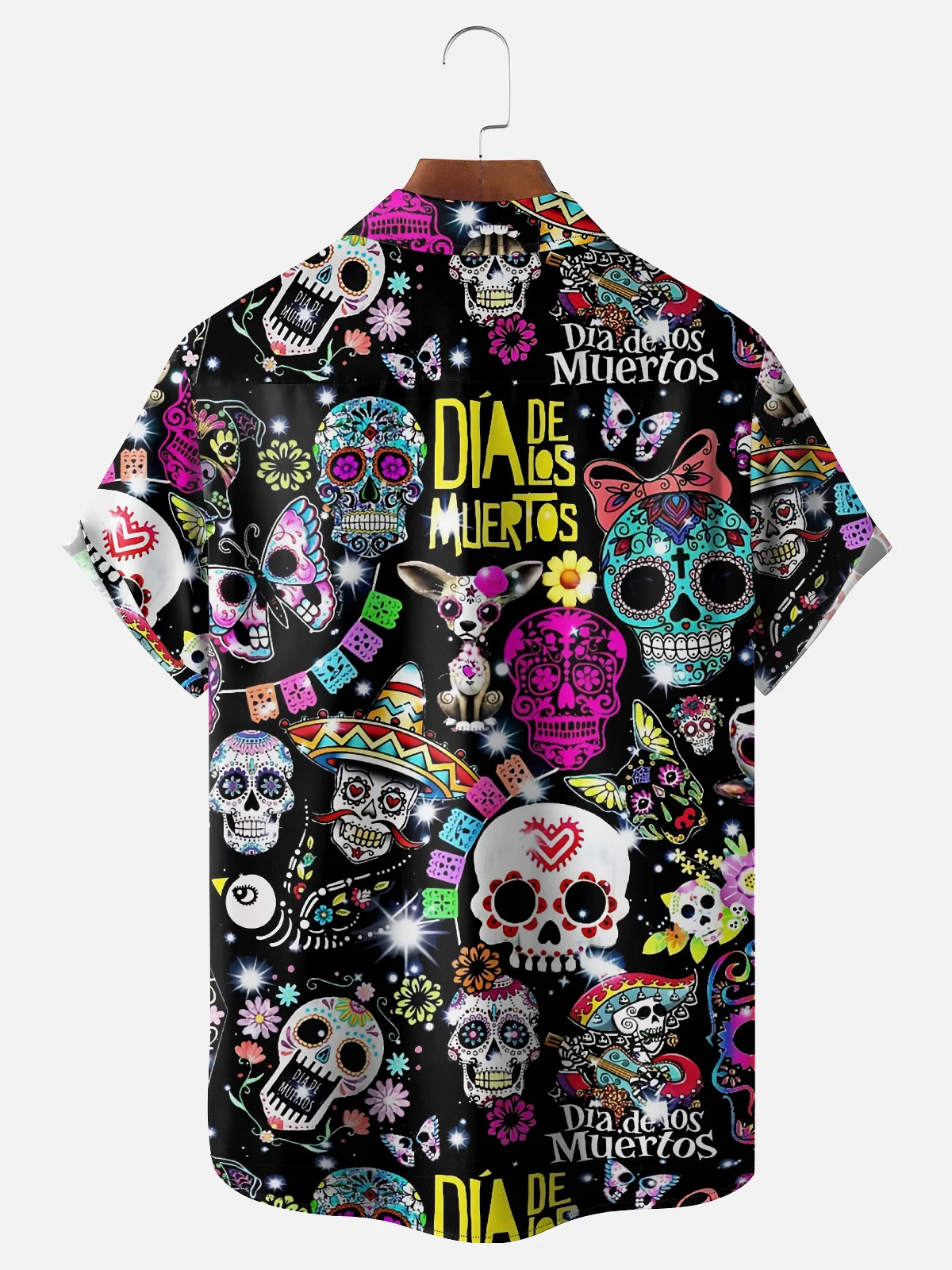 Moisture-Wicking Day Of The Dead Skull Mexican Pattern Chest Pocket Hawaiian Shirt