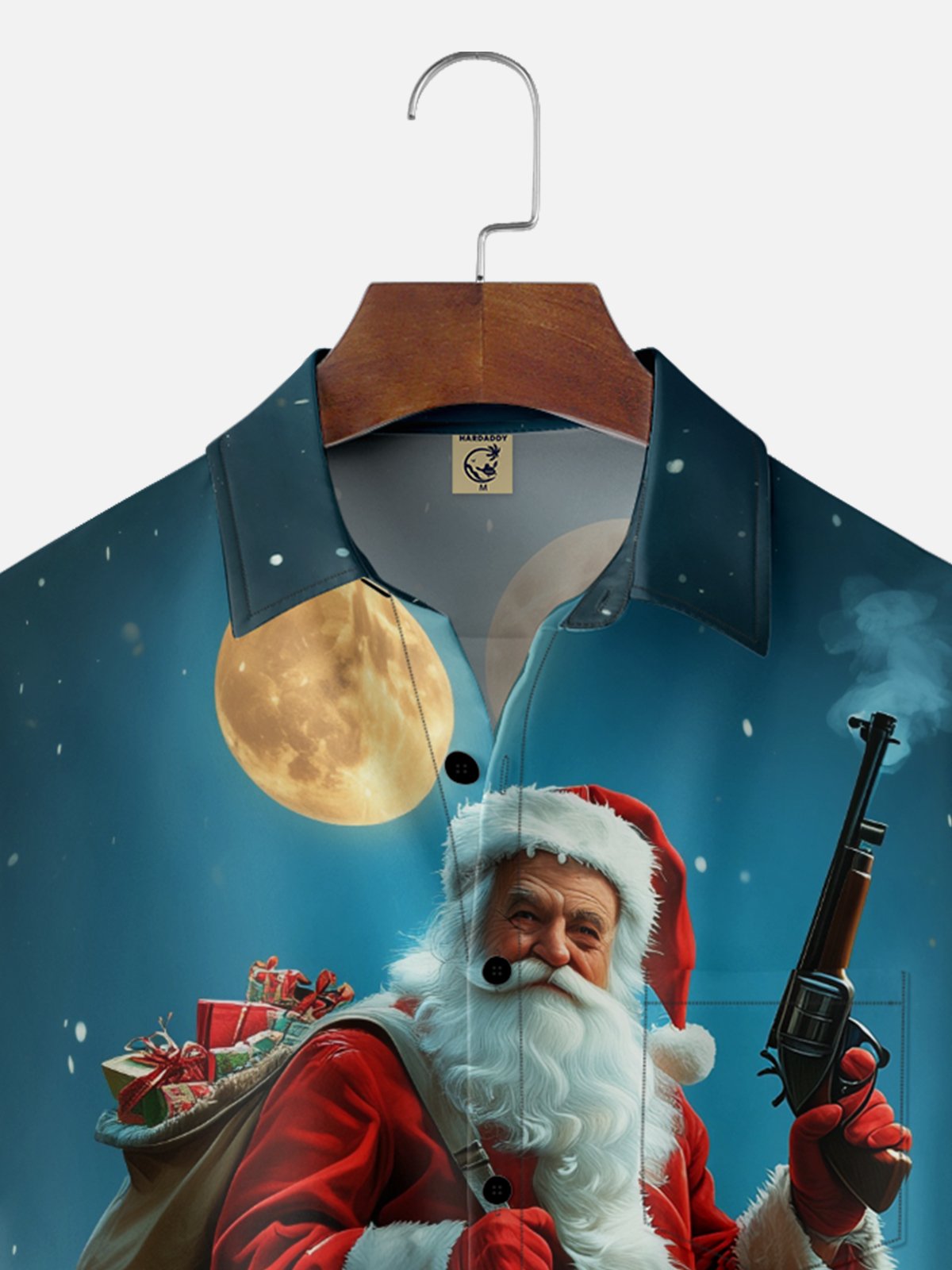 Moisture-wicking Christmas Santa Claus Chest Pocket Casual Shirt