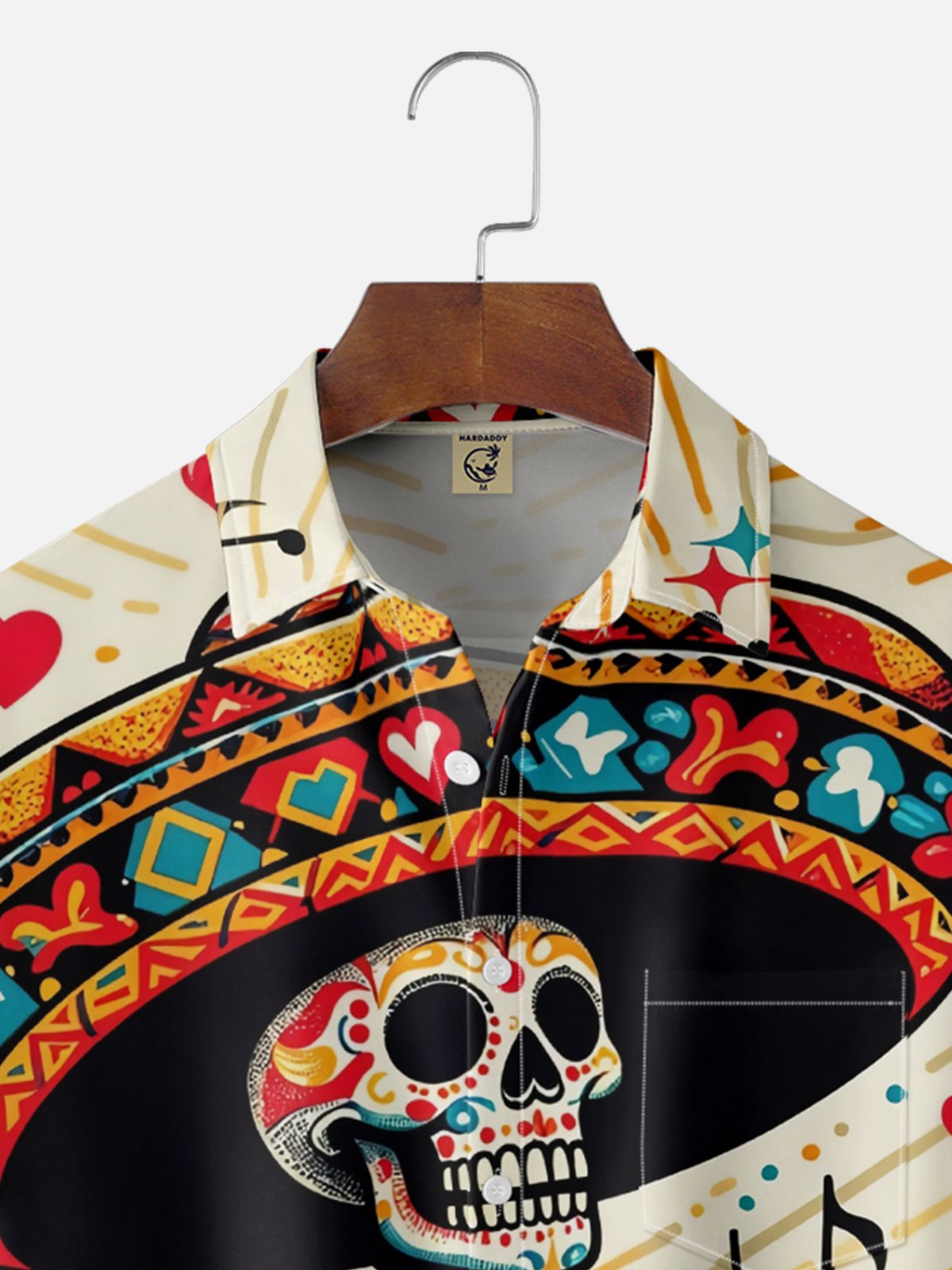 Moisture-Wicking Day Of The Dead Skull Mexican Pattern Chest Pocket Hawaiian Shirt