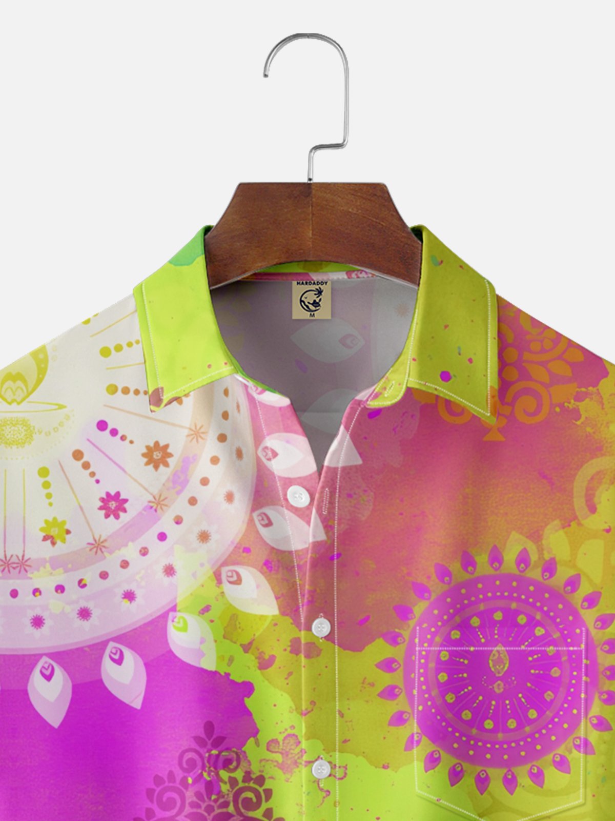 Moisture-wicking Mandala Watercolor Gradient Color Chest Pocket Hawaiian Shirt