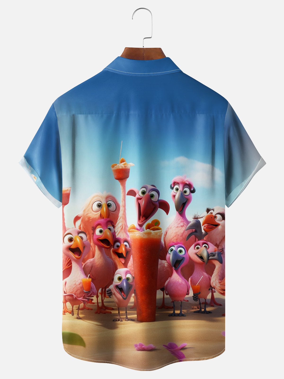 Moisture-Wicking Fun Flamingo Chest Pocket Hawaiian Shirt