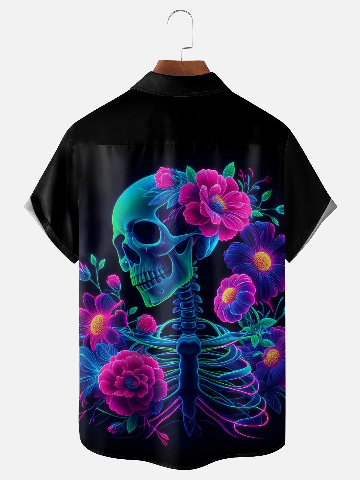 Moisture-Wicking Mexican Day Of The Dead Skull Flower Chest Pocket Hawaiian Shirt