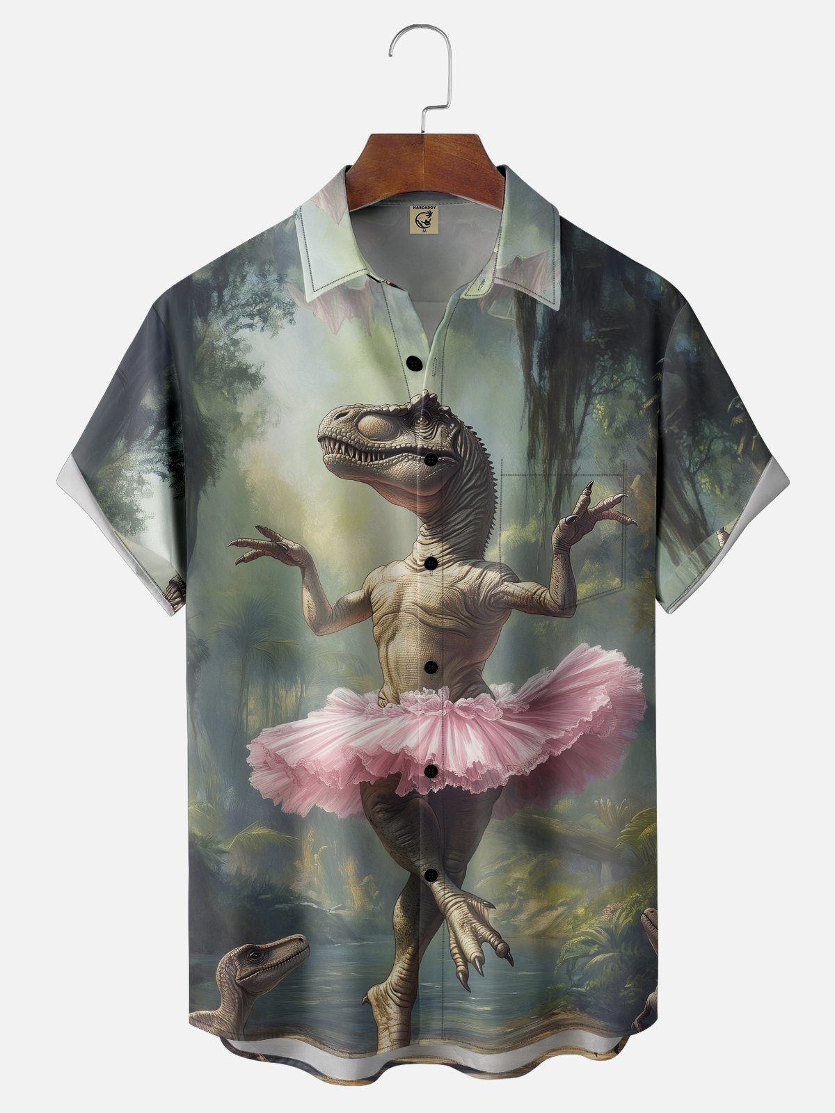 Moisture-wicking Dinosaur Ballet Chest Pocket Casual Shirt