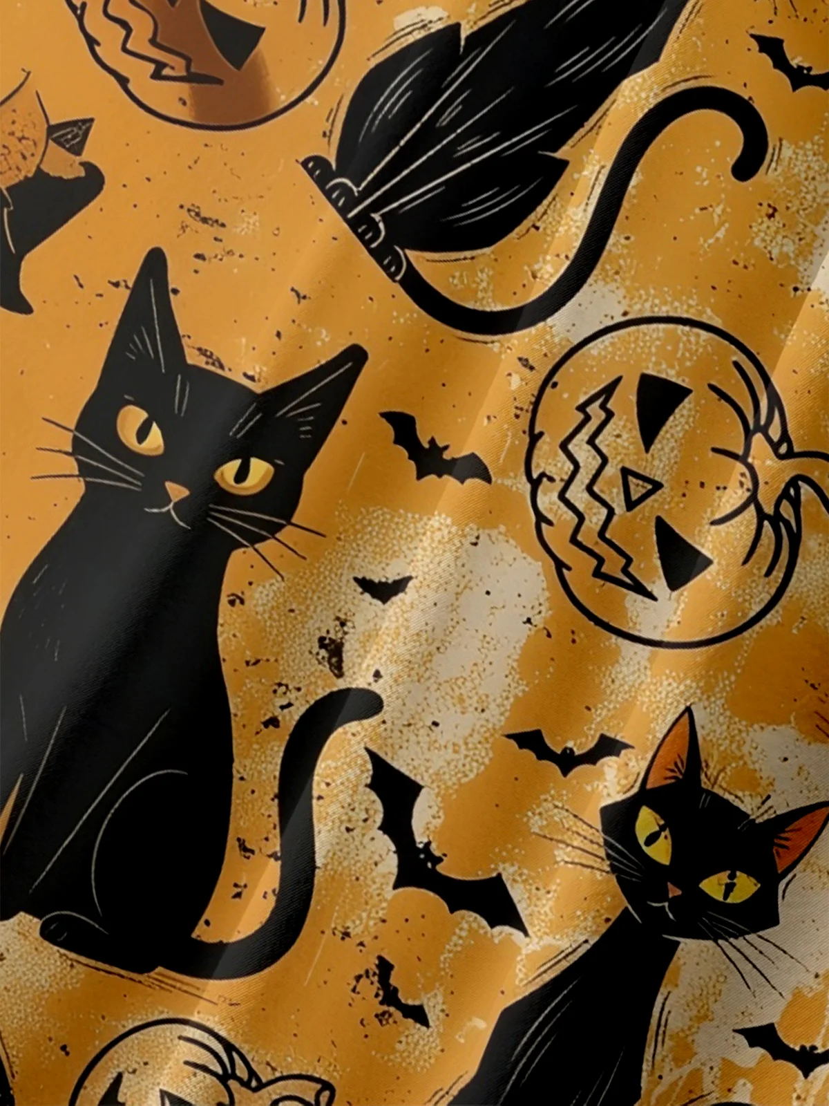Moisture-wicking Halloween Black Cat Pumpkin Chest Pocket Casual Shirt