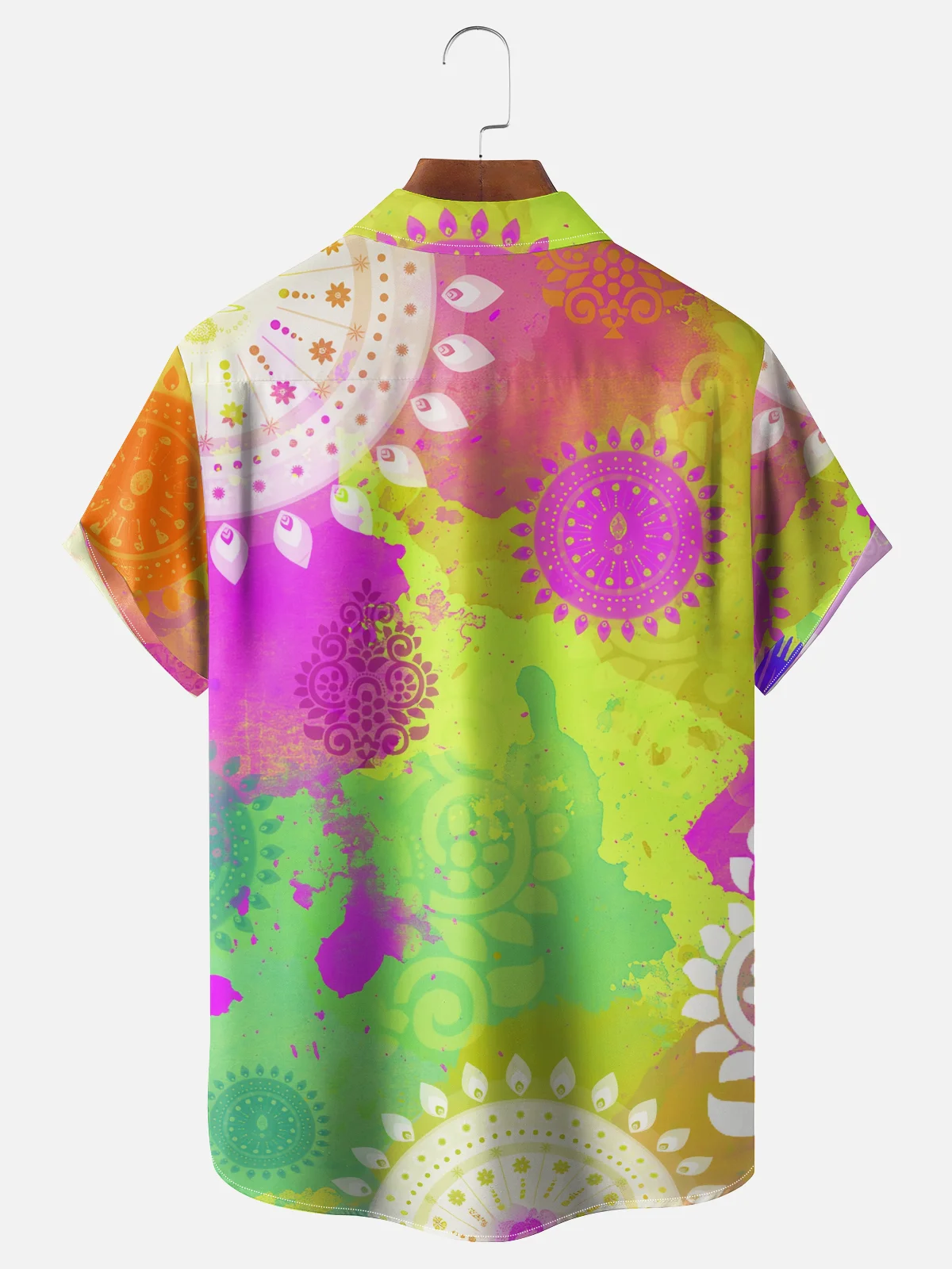 Moisture-wicking Mandala Watercolor Gradient Color Chest Pocket Hawaiian Shirt