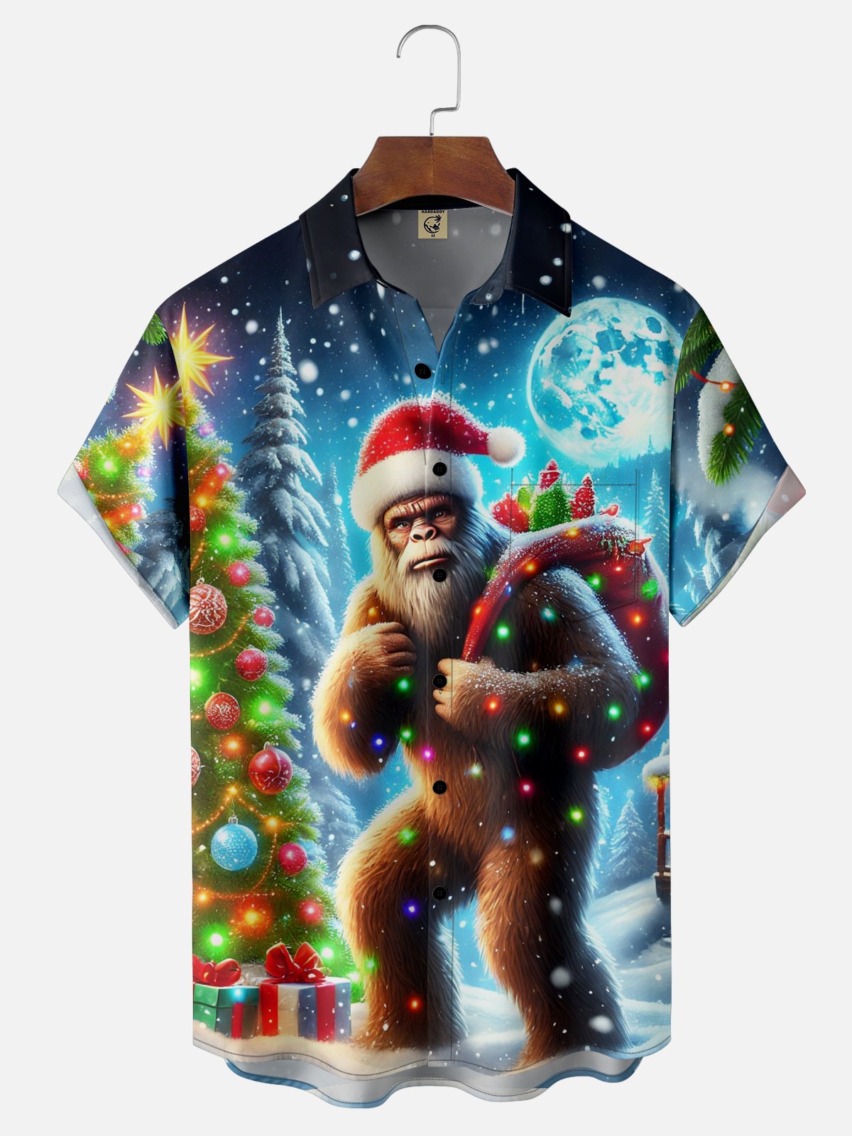 Moisture-Wicking Christmas Bigfoot Chest Pocket Hawaiian Shirt