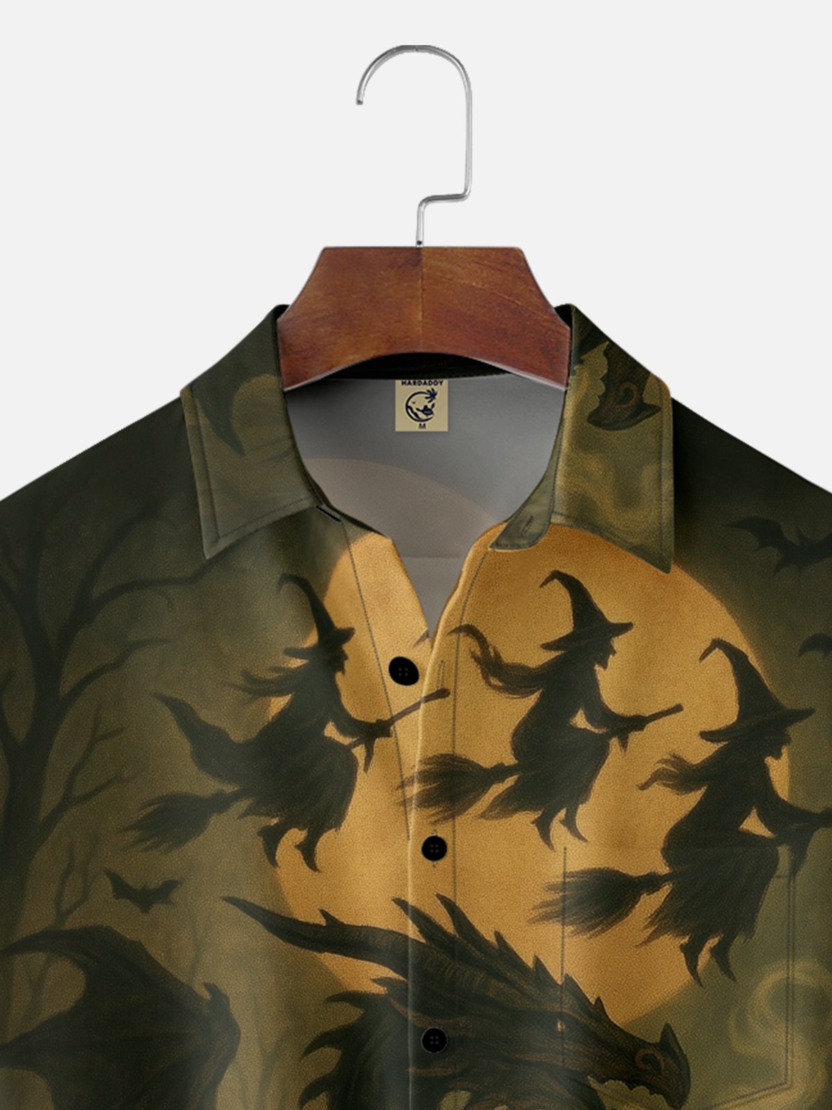 Moisture-wicking Halloween Dragon Witch Pumpkin Chest Pocket Casual Shirt