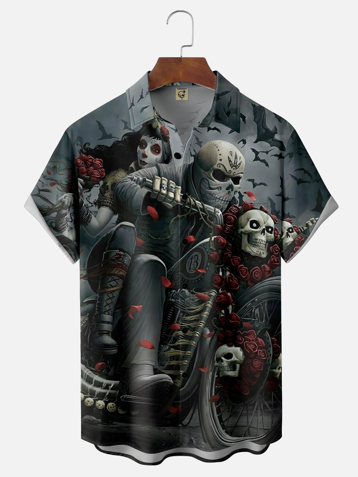 Moisture-Wicking Day of The Dead Skeleton Knight Chest Pocket Hawaiian Shirt