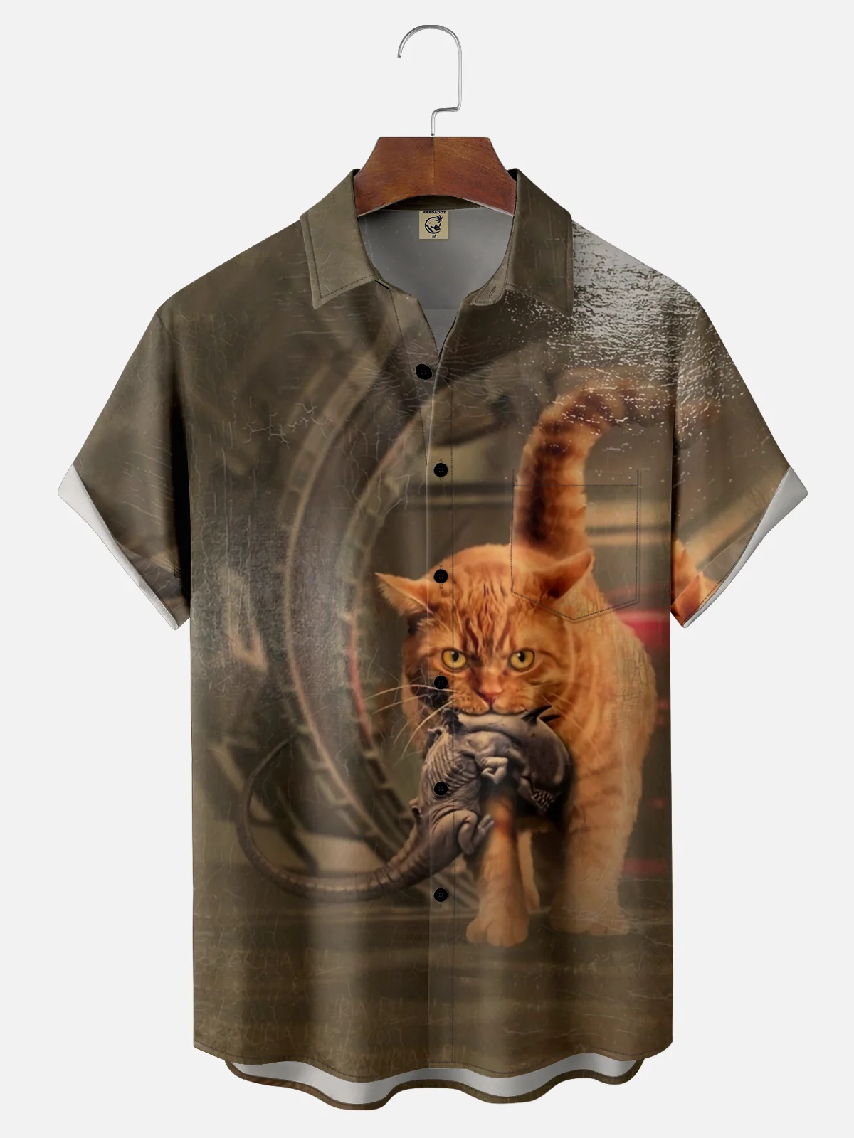 Moisture-wicking Cat Monster Chest Pocket Casual Shirt