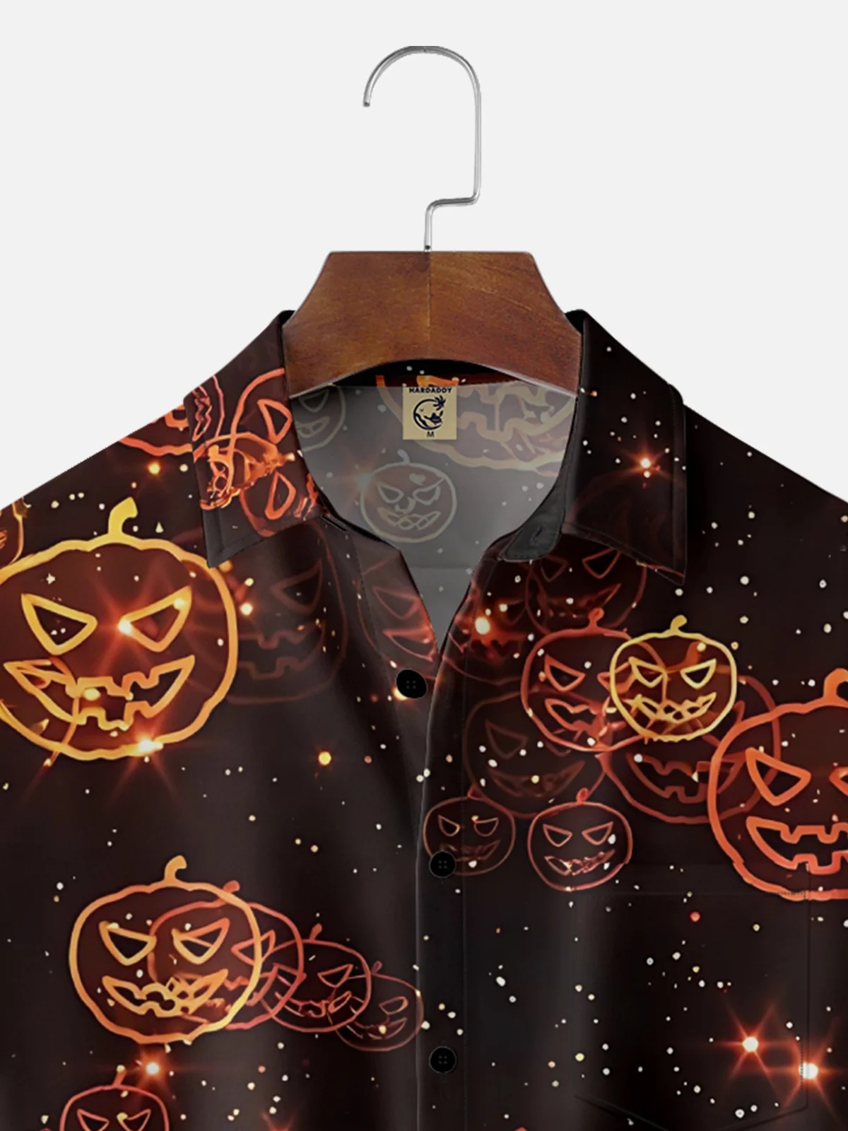 Moisture-Wicking Halloween Fluorescent Pumpkin Chest Pocket Hawaiian Shirt