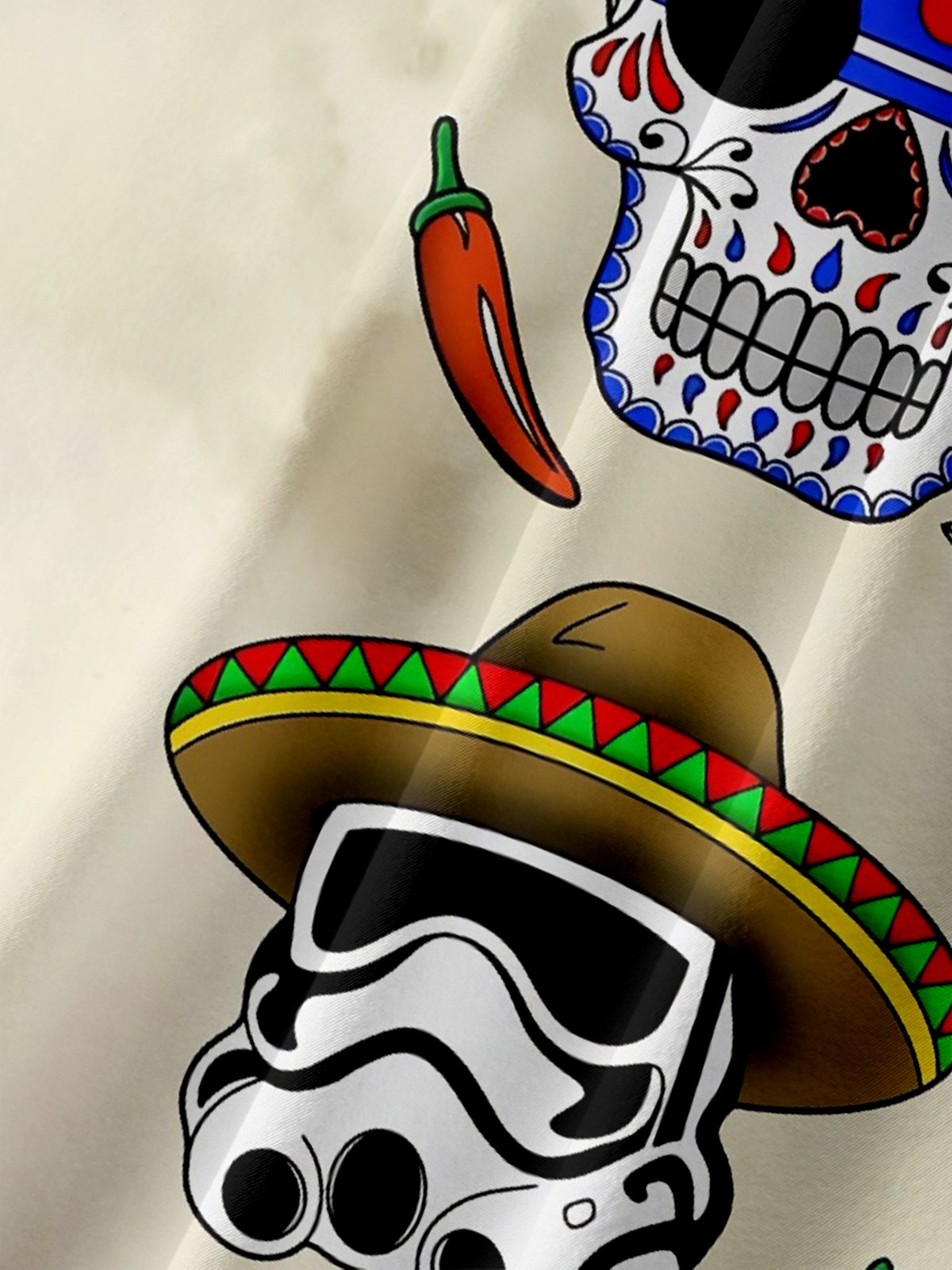 Moisture-Wicking Mexican Day Qf The Dead Skull Cactus Taco Chest Pocket Hawaiian Shirt