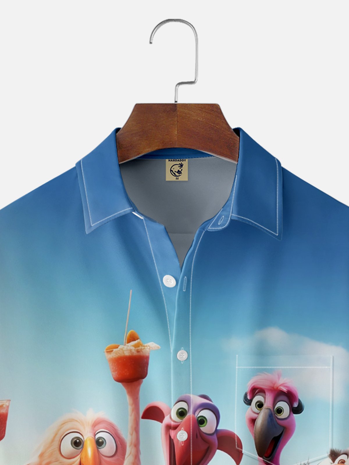 Moisture-Wicking Fun Flamingo Chest Pocket Hawaiian Shirt