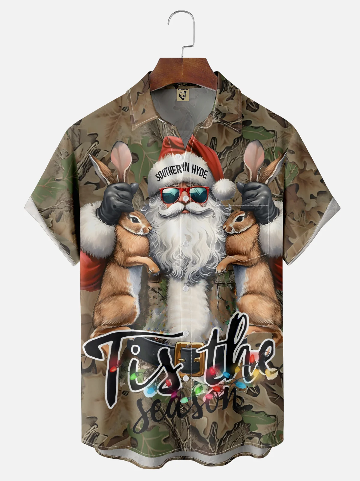 Moisture-Wicking Christmas Santa Hunting Rabbit Chest Pocket Hawaiian Shirt