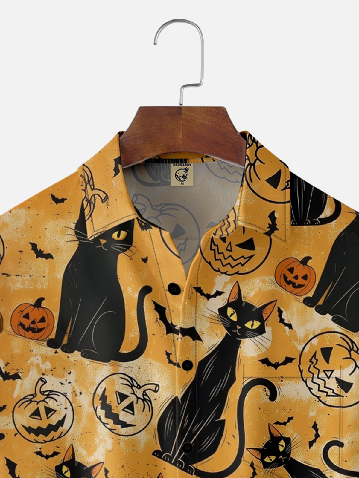 Moisture-wicking Halloween Black Cat Pumpkin Chest Pocket Casual Shirt