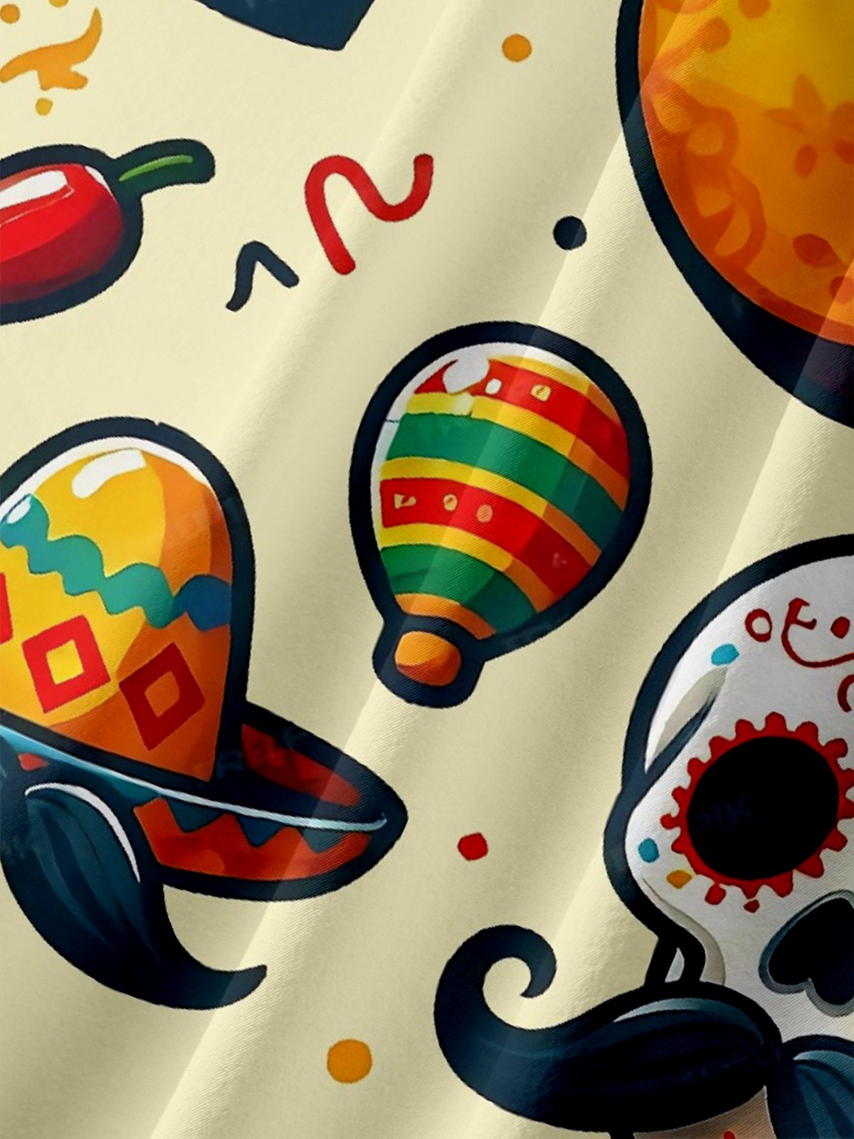 Moisture-Wicking Mexican Day of The Dead Skull Guitar Chest Pocket Hawaiian Shirt