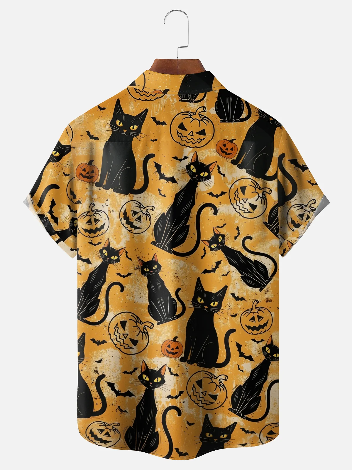 Moisture-wicking Halloween Black Cat Pumpkin Chest Pocket Casual Shirt