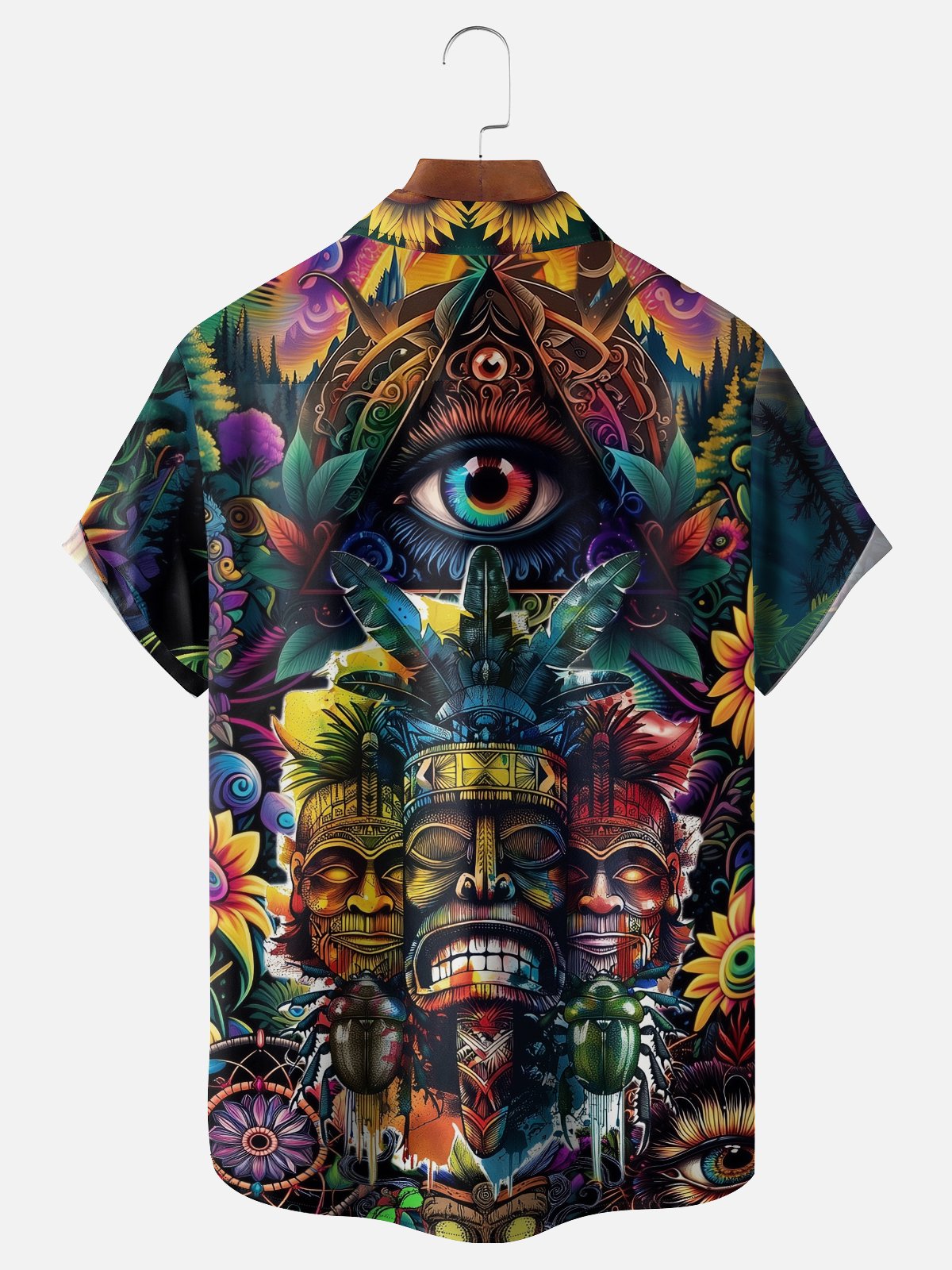 Moisture-wicking Tiki Flowers Chest Pocket Hawaiian Shirt
