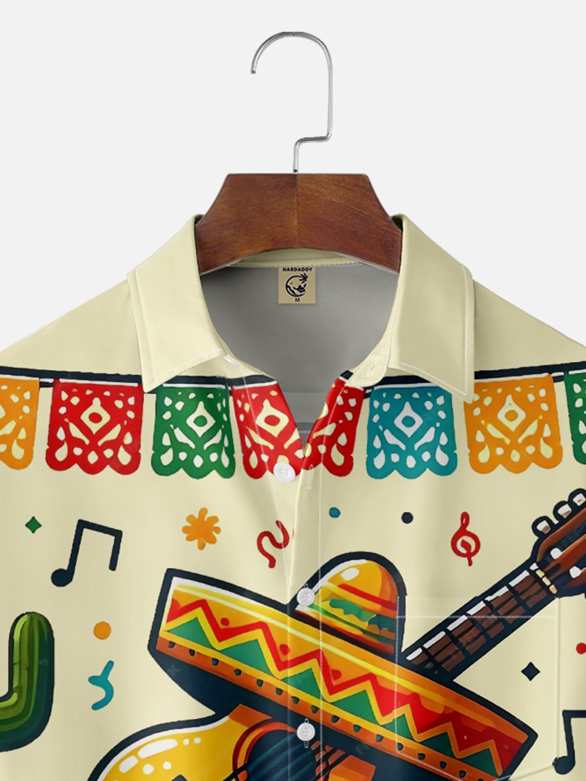 Moisture-Wicking Mexican Day of The Dead Skull Guitar Chest Pocket Hawaiian Shirt