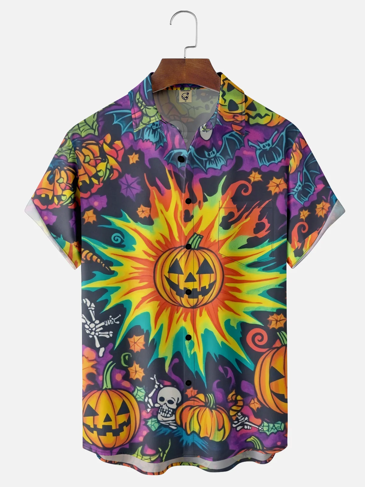 Moisture-wicking Halloween Pumpkin Chest Pocket Casual Shirt