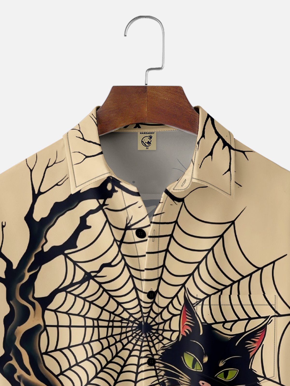 Moisture-wicking Halloween Pumpkin Black Cat Chest Pocket Casual Shirt
