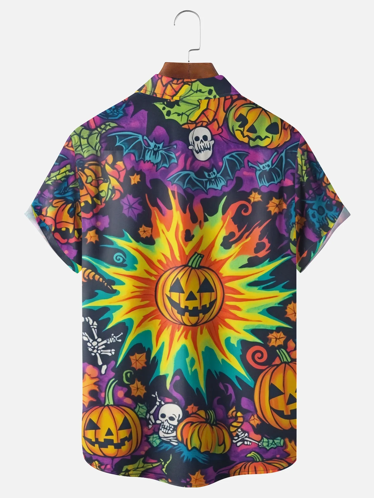 Moisture-wicking Halloween Pumpkin Chest Pocket Casual Shirt