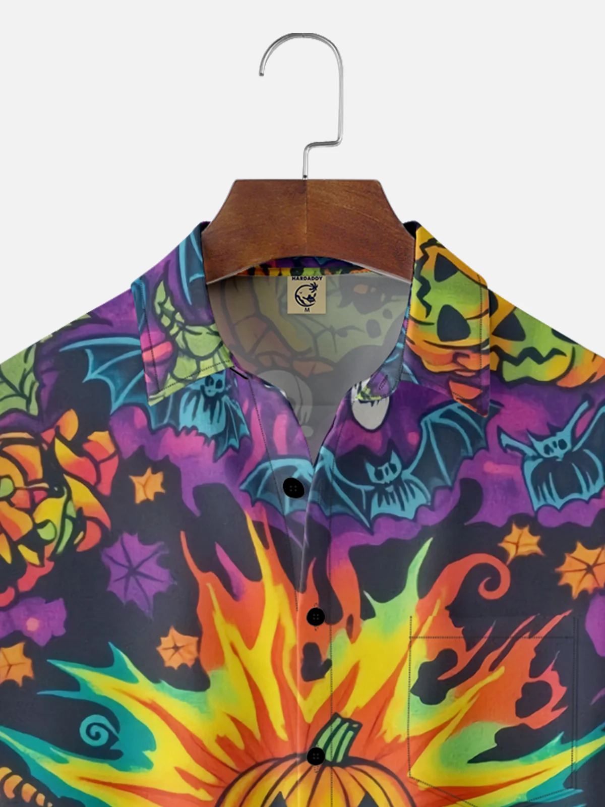 Moisture-wicking Halloween Pumpkin Chest Pocket Casual Shirt