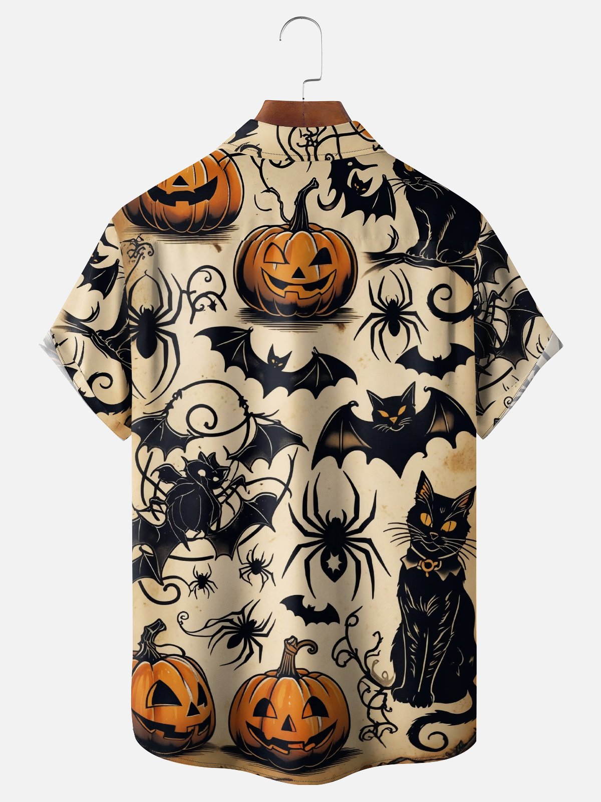 Moisture-wicking Halloween Pumpkin Spider Chest Pocket Casual Shirt