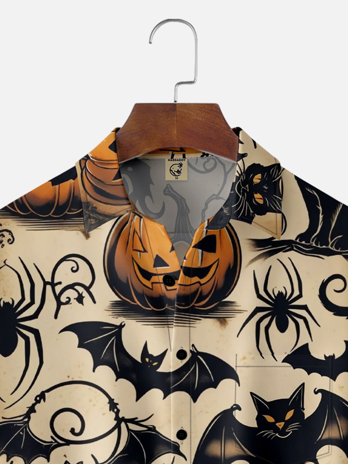 Moisture-wicking Halloween Pumpkin Spider Chest Pocket Casual Shirt
