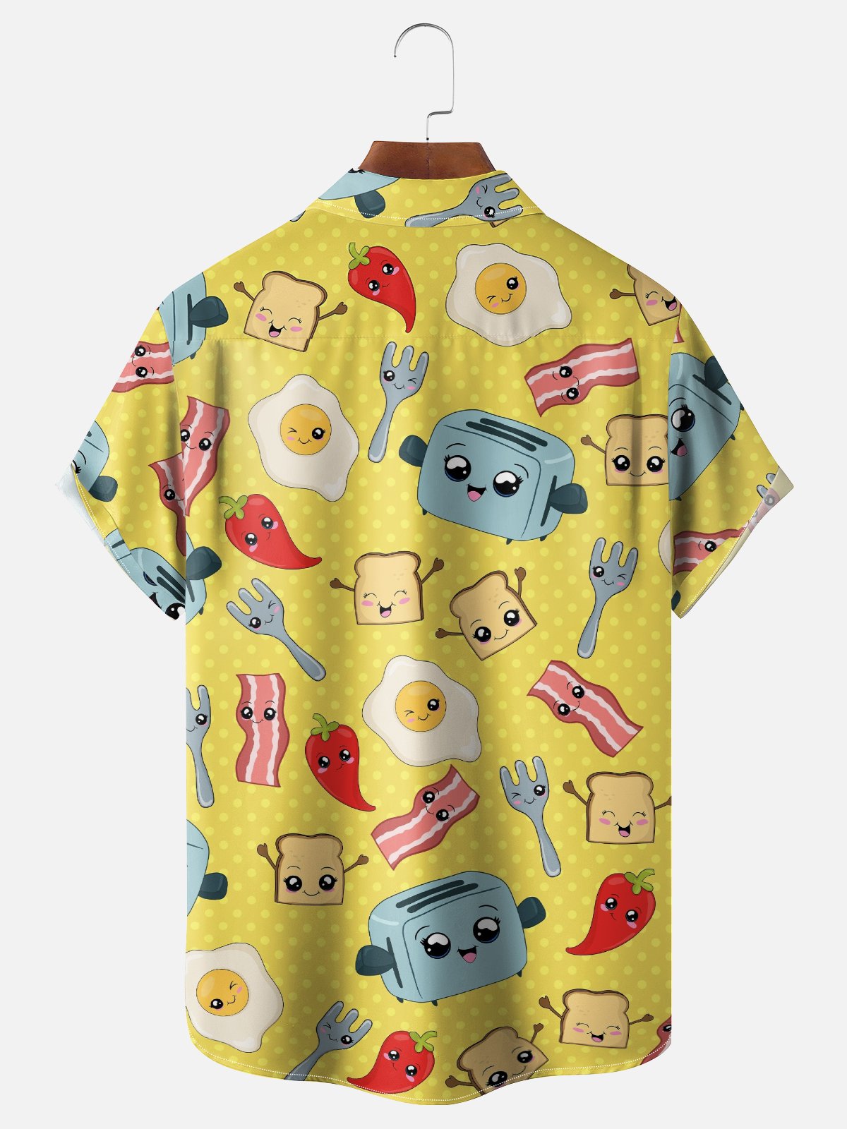 Hardaddy X Valentina Bjekovic Cute Breakfast Bread Maker Bacon Egg Fork Pepper Chest Pocket Casual Shirt