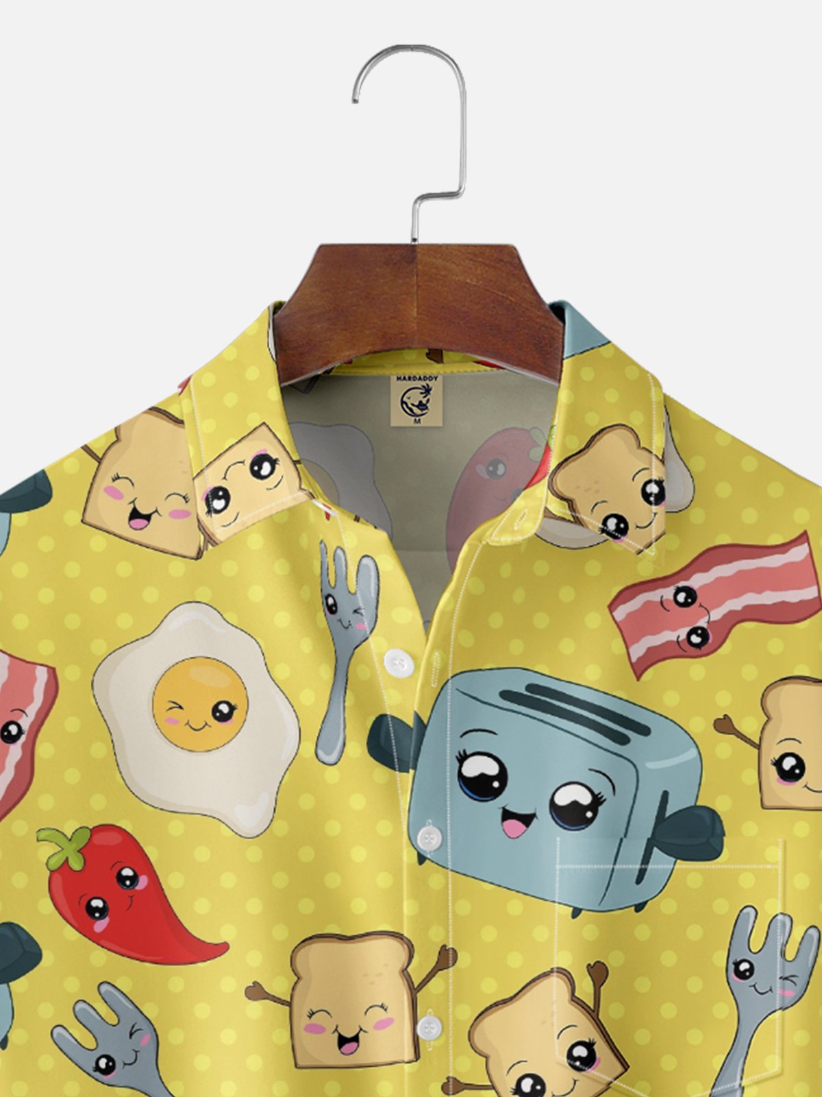 Hardaddy X Valentina Bjekovic Cute Breakfast Bread Maker Bacon Egg Fork Pepper Chest Pocket Casual Shirt
