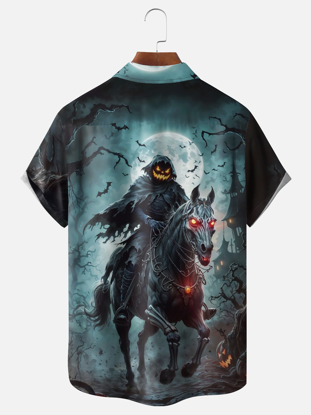 Moisture-wicking Halloween Headless Horseman Pumpkin Fun Chest Pocket Casual Shirt