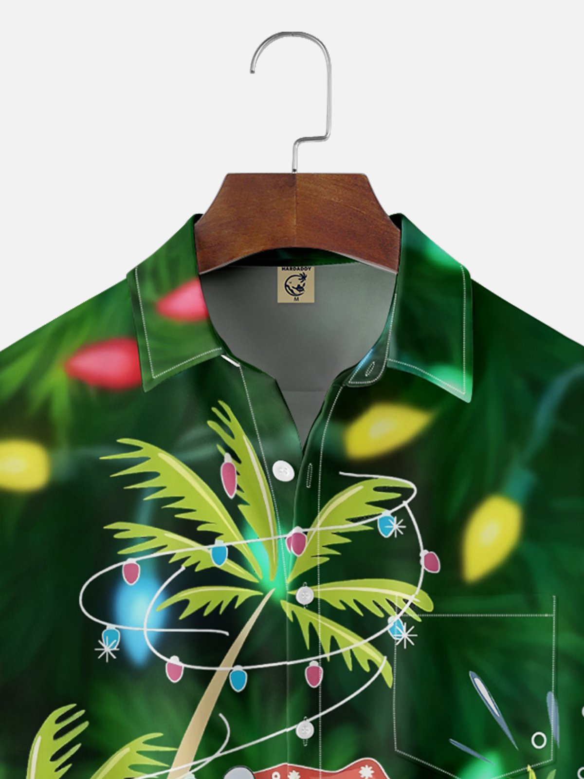 Moisture-wicking Christmas Flamingo Coconut Tree Champagne Chest Pocket Hawaiian Shirt