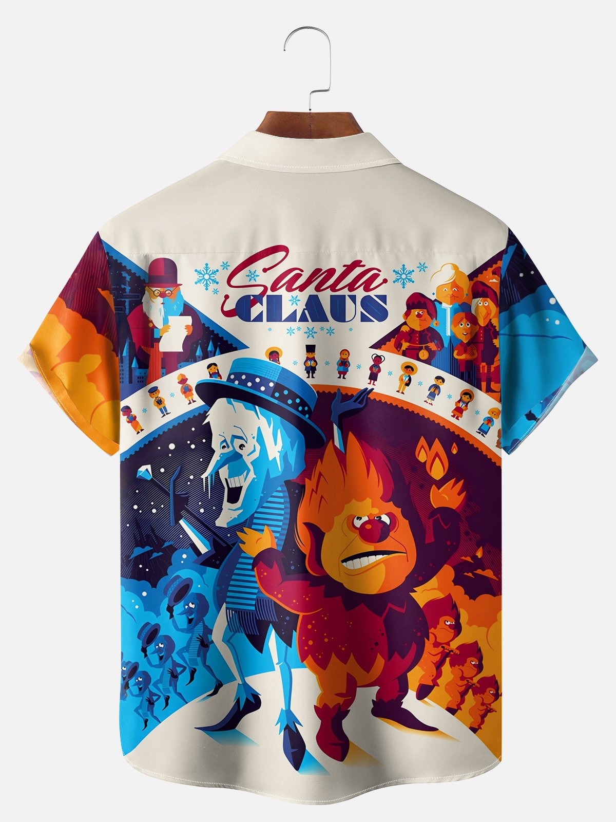 Big Size Moisture-wicking Christmas Santa Claus Cartoon Chest Pocket Casual Shirt