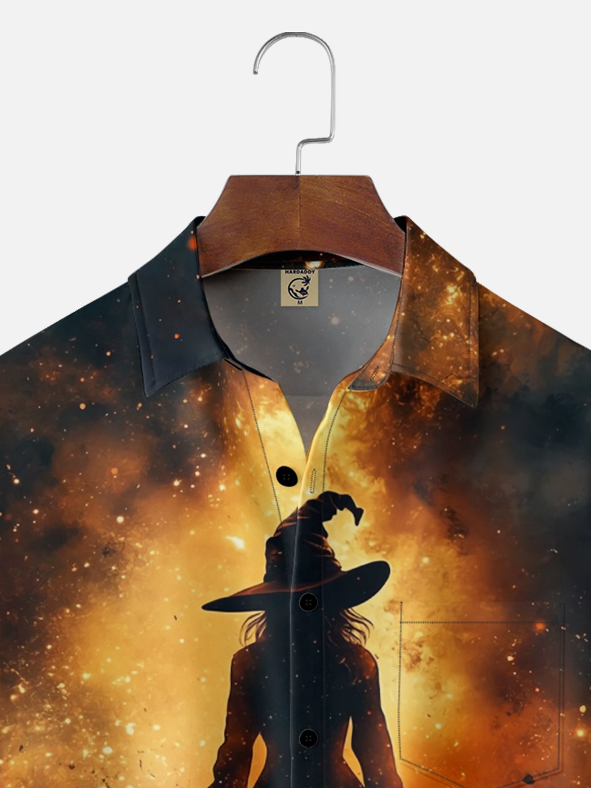 Moisture-wicking Halloween Witch Pumpkin Fun Chest Pocket Casual Shirt