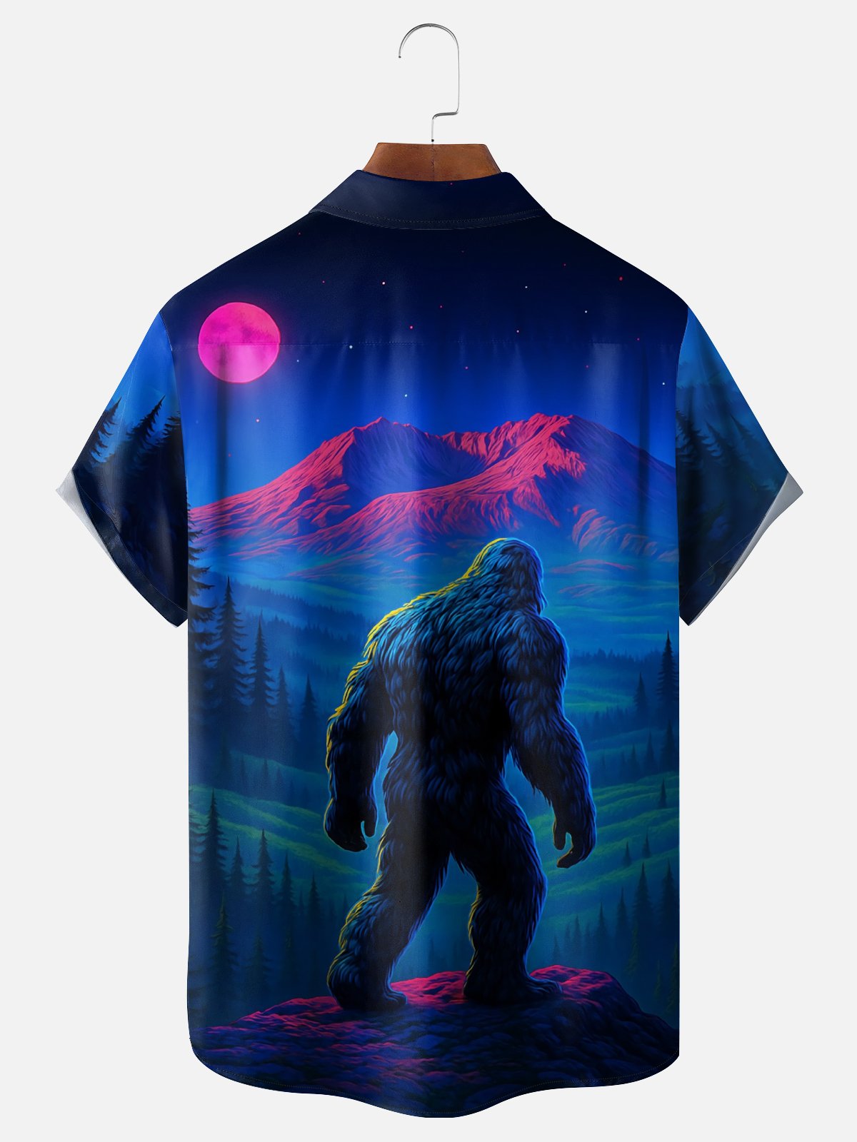 Moisture-wicking Bigfoot Night Art Chest Pocket Hawaiian Shirt