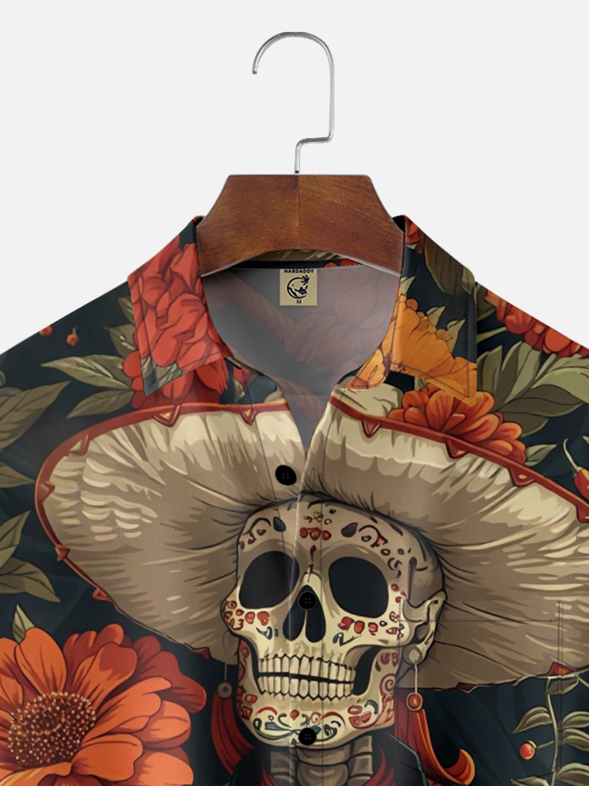 Moisture-wicking Day of the Dead Skull Floral Art Chest Pocket Casual Shirt