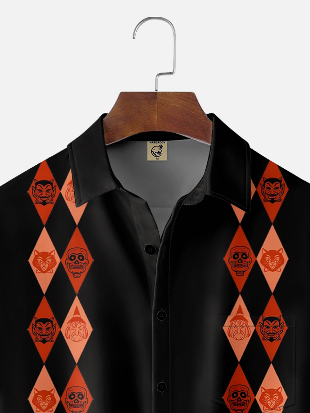 Moisture-wicking Halloween Skull Pumpkin Fun Chest Pocket Bowling Shirt