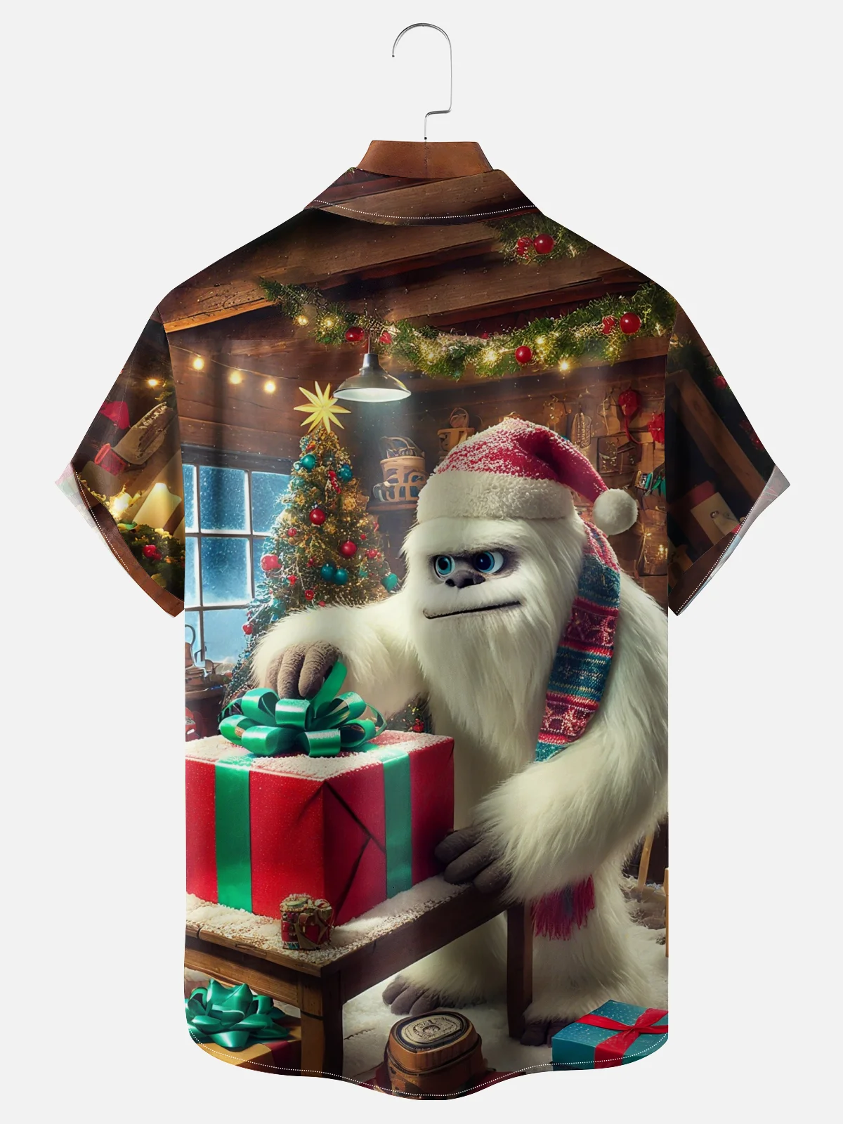 Moisture-wicking Christmas Snow Monster Fun Christmas Tree Gift Chest Pocket Casual Shirt