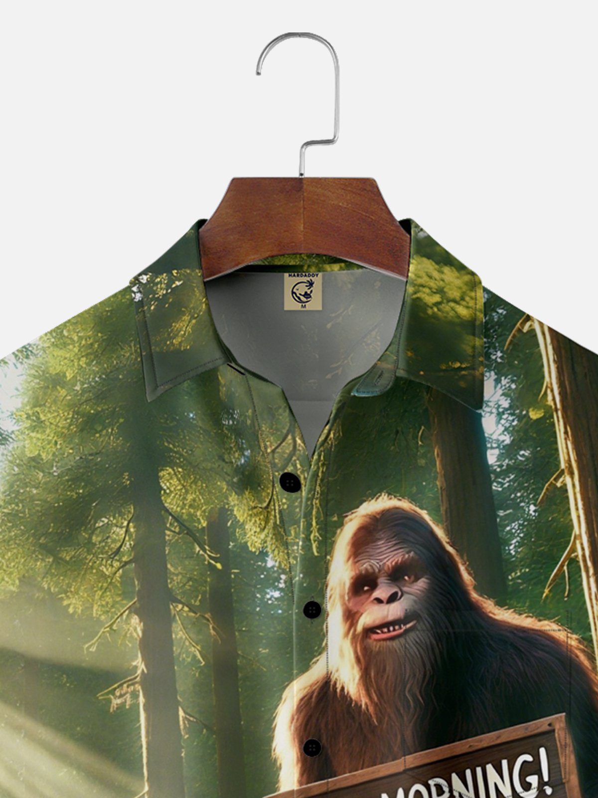 Moisture-wicking Forest Bigfoot "GOOD MORNING" Chest Pocket Casual Shirt