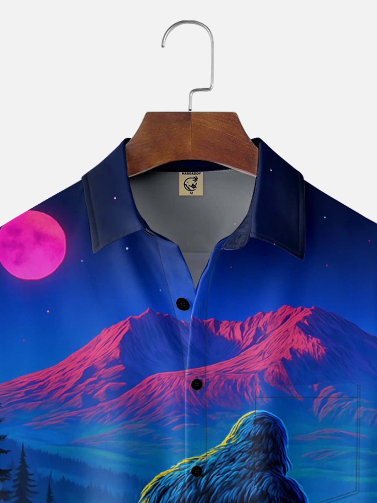Moisture-wicking Bigfoot Night Art Chest Pocket Hawaiian Shirt